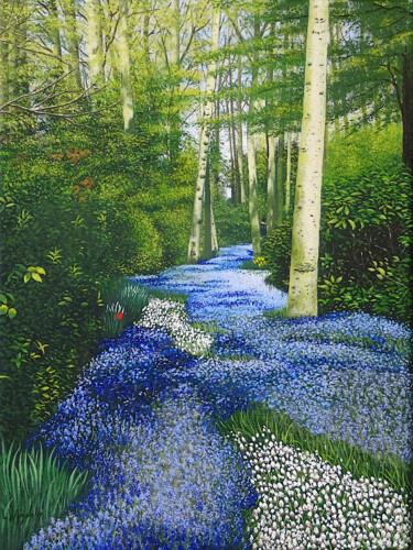 Malerei mit dem Titel "Frühling im Park" von Leo Windeln, Original-Kunstwerk, Öl