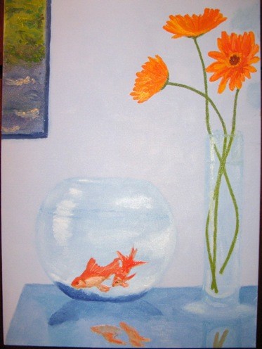 Картина под названием "Goldfishes" - Lepan, Подлинное произведение искусства, Масло