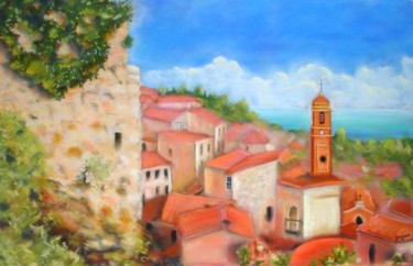 Painting titled "Roquebrune Cap Mart…" by Maryvonne Lepinoy (MARLEN), Original Artwork, Pastel Mounted on artwork_cat.