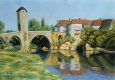 Painting titled "Pont-Vieux à Orthez" by Maryvonne Lepinoy (MARLEN), Original Artwork