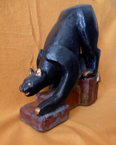 Sculpture intitulée "Panthère Noire" par Maryvonne Lepinoy (MARLEN), Œuvre d'art originale, Béton cellulaire