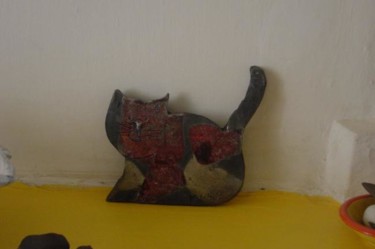 Sculpture intitulée "chat raku cuivré" par Maryvonne Lepinoy (MARLEN), Œuvre d'art originale