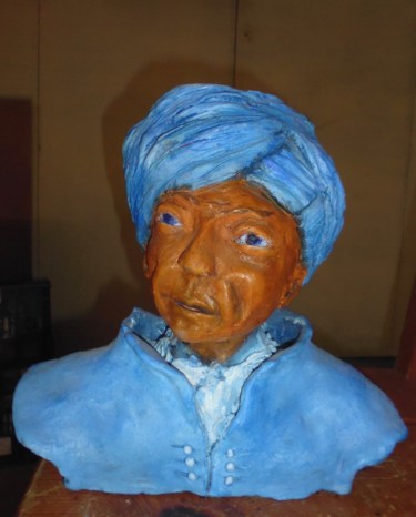 Sculpture titled "L'homme bleu du dés…" by Maryvonne Lepinoy (MARLEN), Original Artwork, Ceramics