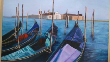 Картина под названием "Venise les gondoles" - Marie Christine Le Quer, Подлинное произведение искусства, Масло