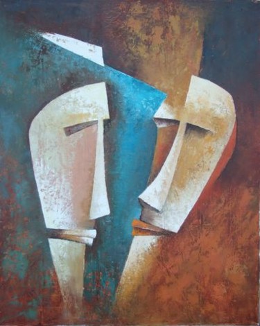 Peinture intitulée "Masques" par Daniel Lequesne, Œuvre d'art originale, Huile