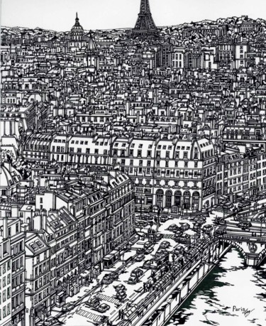 Drawing titled "Paris" by Lera Ryazanceva, Original Artwork, Ink