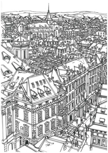 Dessin intitulée "PRAGUE" par Lera Ryazanceva, Œuvre d'art originale, Encre