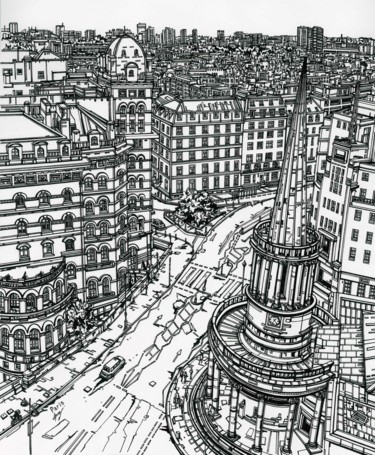 Dessin intitulée "PARIS" par Lera Ryazanceva, Œuvre d'art originale, Encre