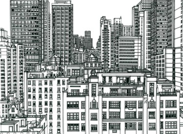 Dibujo titulada "new york skyline" por Lera Ryazanceva, Obra de arte original, Tinta