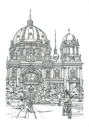 Disegno intitolato "BERLIN" da Lera Ryazanceva, Opera d'arte originale, Inchiostro