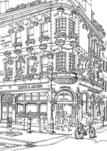 Zeichnungen mit dem Titel "Covent Garden London" von Lera Ryazanceva, Original-Kunstwerk, Tinte