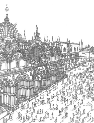Drawing titled "Venice" by Lera Ryazanceva, Original Art, Ink