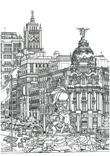 Tekening getiteld "Madrid Spain" door Lera Ryazanceva, Origineel Kunstwerk, Inkt