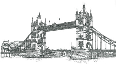 Disegno intitolato "Tower Bridge" da Lera Ryazanceva, Opera d'arte originale, Inchiostro