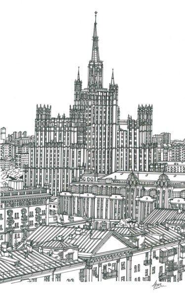 Dessin intitulée "Moscow" par Lera Ryazanceva, Œuvre d'art originale, Encre