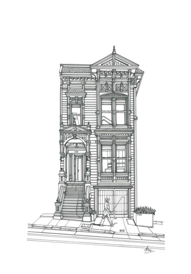 San Francisco Dessin intitulée "San Francisco" par Lera Ryazanceva, Œuvre d'art originale, Encre