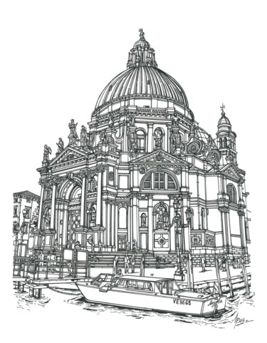 Drawing titled "Venice Santa Maria…" by Lera Ryazanceva, Original Artwork, Ink