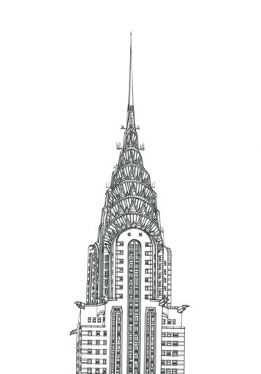 Dessin intitulée "Chrysler Building" par Lera Ryazanceva, Œuvre d'art originale, Encre