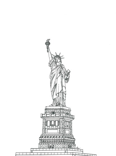 Dessin intitulée "Statue of Liberty" par Lera Ryazanceva, Œuvre d'art originale, Encre