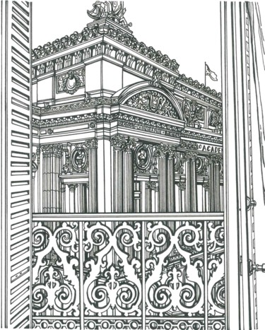 Dessin intitulée "Opera Garnier Paris" par Lera Ryazanceva, Œuvre d'art originale, Encre