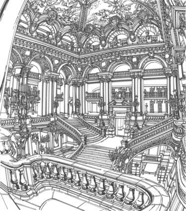 Dibujo titulada "Opera Garnier Inter…" por Lera Ryazanceva, Obra de arte original, Tinta