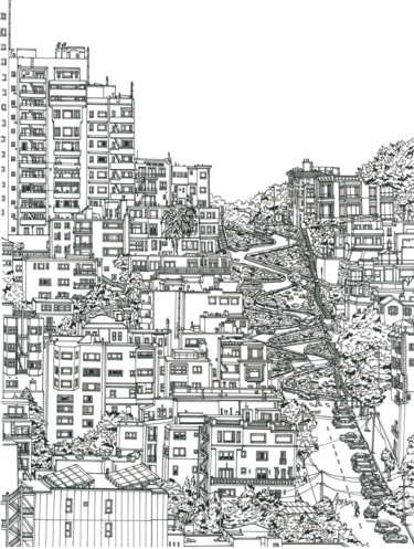 Desenho intitulada "Lombard Street, San…" por Lera Ryazanceva, Obras de arte originais, Tinta
