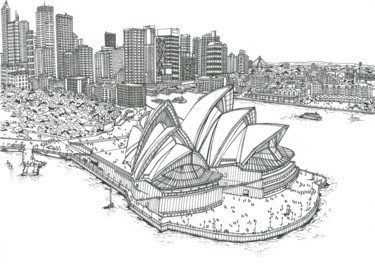 Disegno intitolato "Sydney Opera House" da Lera Ryazanceva, Opera d'arte originale, Inchiostro