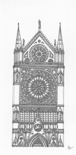Dibujo titulada "The Notre Dame Cath…" por Lera Ryazanceva, Obra de arte original, Tinta