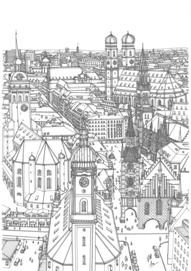 Desenho intitulada "Munich" por Lera Ryazanceva, Obras de arte originais, Tinta
