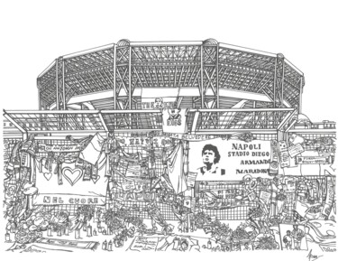 Desenho intitulada "Stadium in Naples S…" por Lera Ryazanceva, Obras de arte originais, Tinta