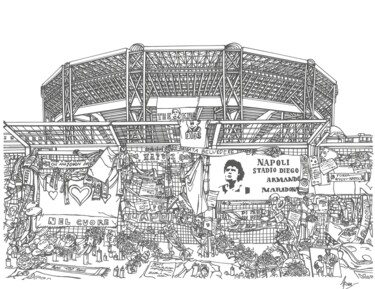 Dibujo titulada "Stadium in Naples S…" por Lera Ryazanceva, Obra de arte original, Tinta