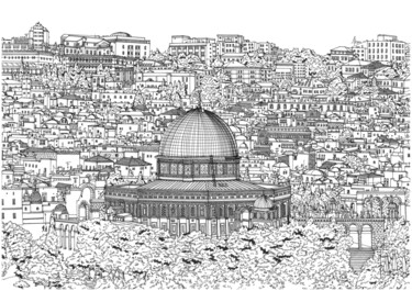 Dessin intitulée "Jerusalem Haram Al-…" par Lera Ryazanceva, Œuvre d'art originale, Stylo gel