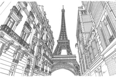 Disegno intitolato "Eiffel Tower" da Lera Ryazanceva, Opera d'arte originale, Penna gel