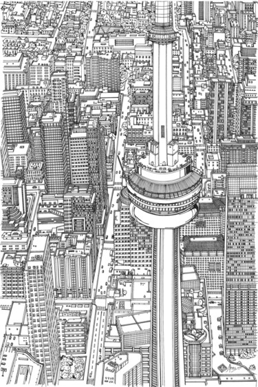 Dibujo titulada "CN Tower Toronto" por Lera Ryazanceva, Obra de arte original, Tinta