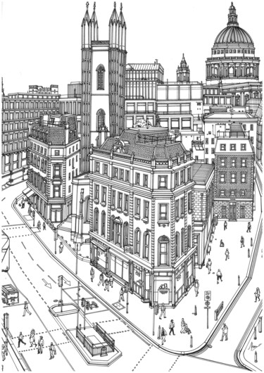 Drawing titled "London" by Lera Ryazanceva, Original Artwork, Ink