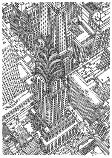Dibujo titulada "Chresler Building N…" por Lera Ryazanceva, Obra de arte original, Tinta