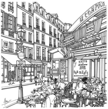"Paris Cafe" başlıklı Resim Lera Ryazanceva tarafından, Orijinal sanat, Mürekkep