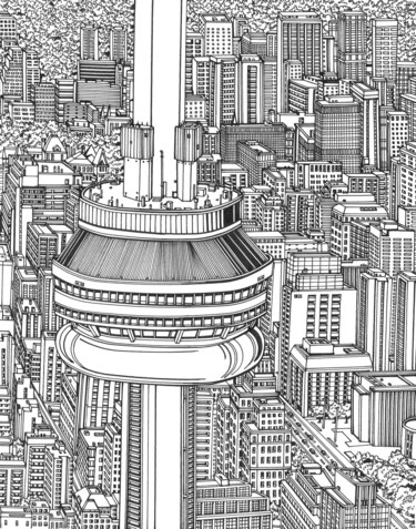 Dessin intitulée "CN Tower in Canada" par Lera Ryazanceva, Œuvre d'art originale, Encre