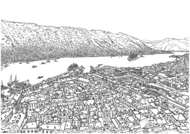 Drawing titled "Kotor" by Lera Ryazanceva, Original Artwork, Ink