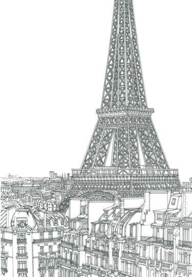 Drawing titled "Eiffel Tower Paris" by Lera Ryazanceva, Original Artwork, Ink