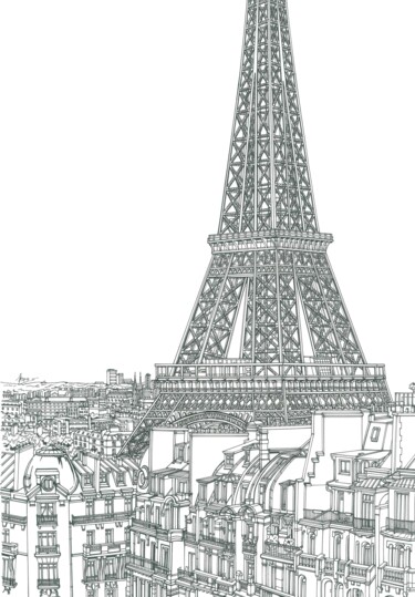 Desenho intitulada "Eiffel Tower Paris" por Lera Ryazanceva, Obras de arte originais, Tinta