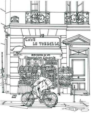 Desenho intitulada "Paris Bike" por Lera Ryazanceva, Obras de arte originais, Tinta