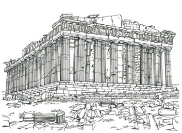 Dessin intitulée "Parthenon in Athens" par Lera Ryazanceva, Œuvre d'art originale, Encre