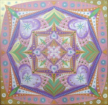 Картина под названием "Pink Mandala" - Lera Gold, Подлинное произведение искусства, Акрил Установлен на Деревянная рама для…