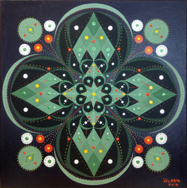 Malarstwo zatytułowany „Mandala” autorstwa Lera Gold, Oryginalna praca, Akryl Zamontowany na Drewniana rama noszy