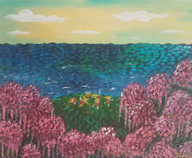 Peinture intitulée "Sea nature with flo…" par Lera Munoz, Œuvre d'art originale, Huile