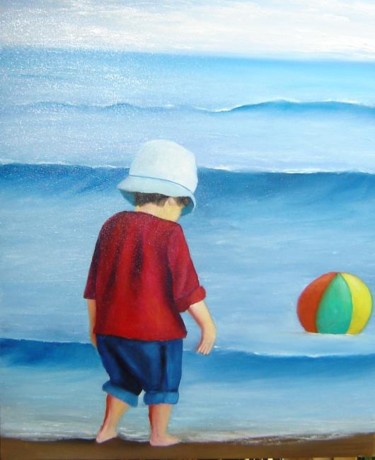 Peinture intitulée "Un ballon à la mer" par Leriche, Œuvre d'art originale, Autre