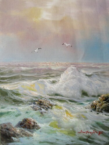 Peinture intitulée "Seawave 021" par Lermay Chang, Œuvre d'art originale, Huile Monté sur Châssis en bois