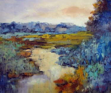 Painting titled "Country #605" by Lermay Chang, Original Artwork, Oil Mounted on Wood Stretcher frame