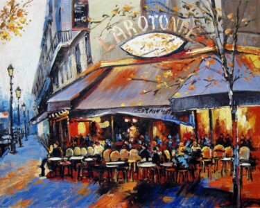 Painting titled "Coffee shop #206" by Lermay Chang, Original Artwork, Oil Mounted on Wood Stretcher frame